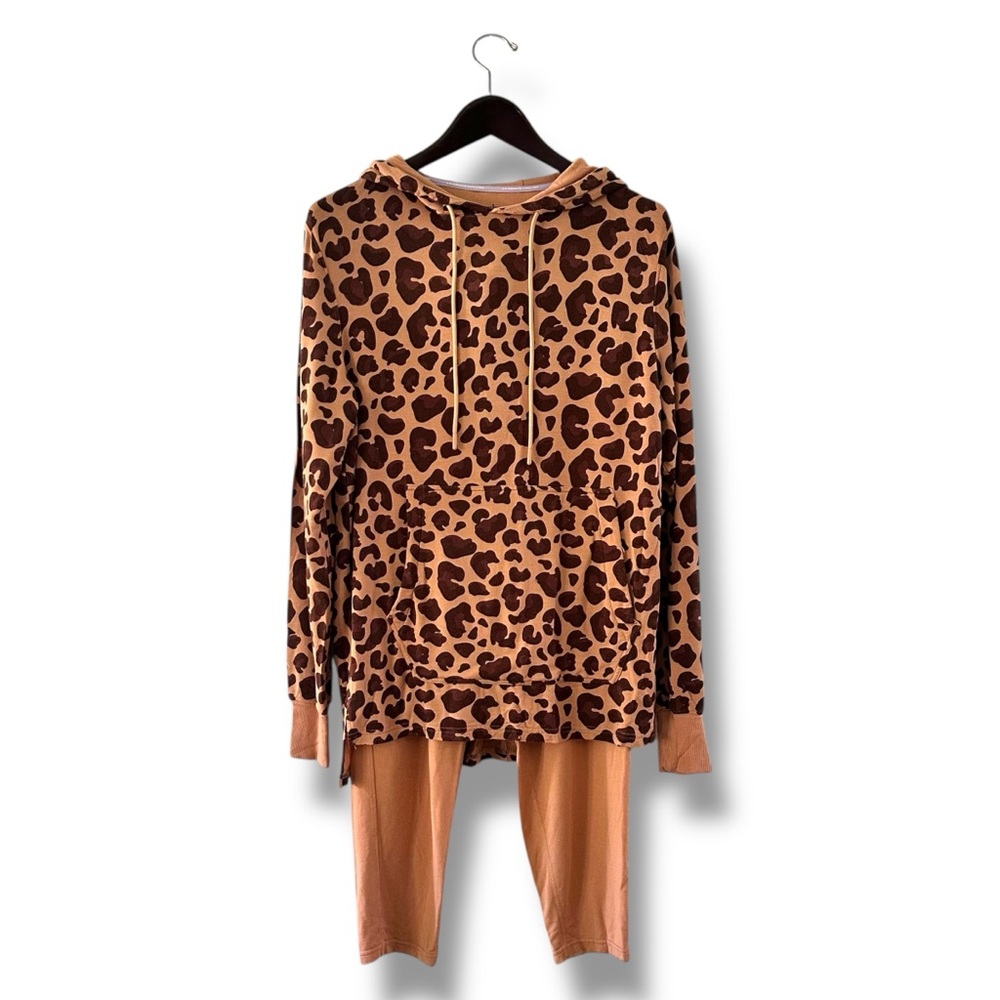Jambys Cheetah Leopard Print House Hoodie & Tan Long Jambys Pants Comfy Size XS